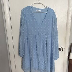 Light Blue V-Neck Dress with Floral Details